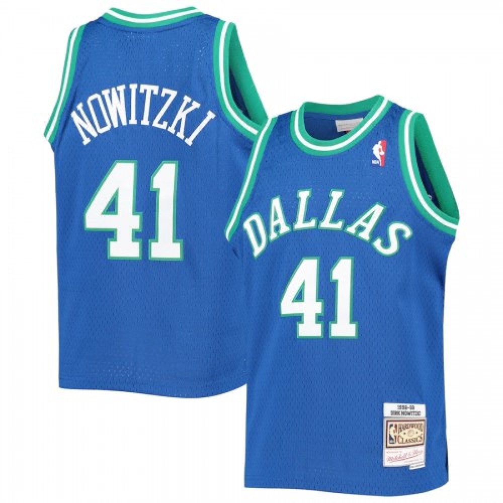 Men's Dallas Mavericks Dirk Nowitzki #41 Throwback Blue 1998-99 Hardwood Classics Jersey-Pro Kit Vault | Brand New 26/27 Sports Jerseys